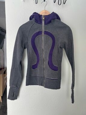 Vintage Lululemon OG Scuba Hoodie | Heathered Grey & Purple | Size 2 | Rare